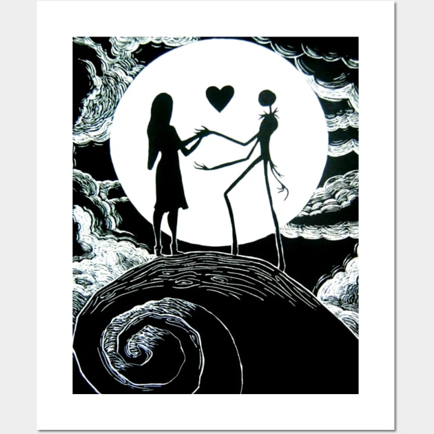 Jack and Sally, the nightmare before Christmas, jack halloween, Halloween Love Wall Art by JDVNart